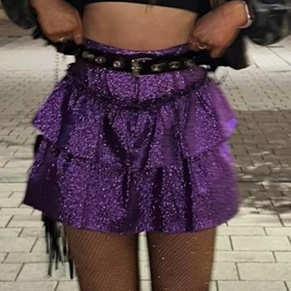 Zara Skort Mini Skirt Tiered Purple Rave Skirt XS